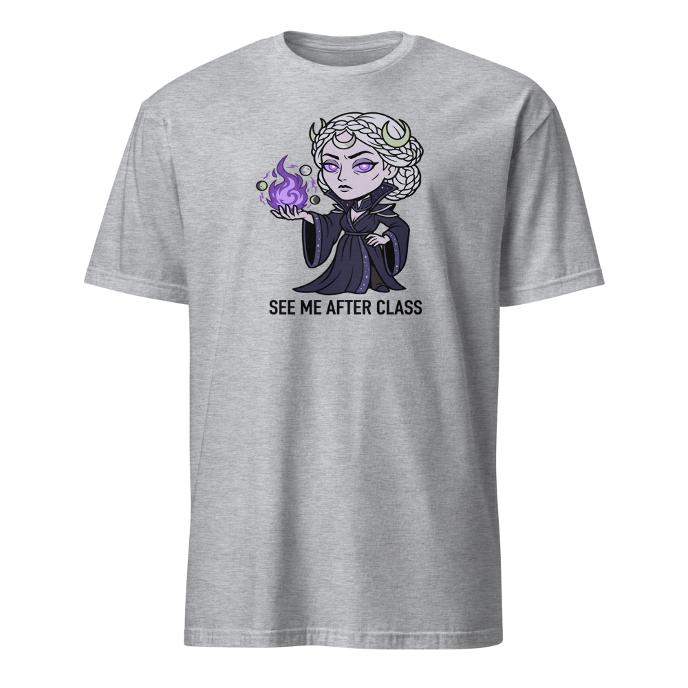 Witch Instructor See Me After Class Spell Tee — sport grey front view