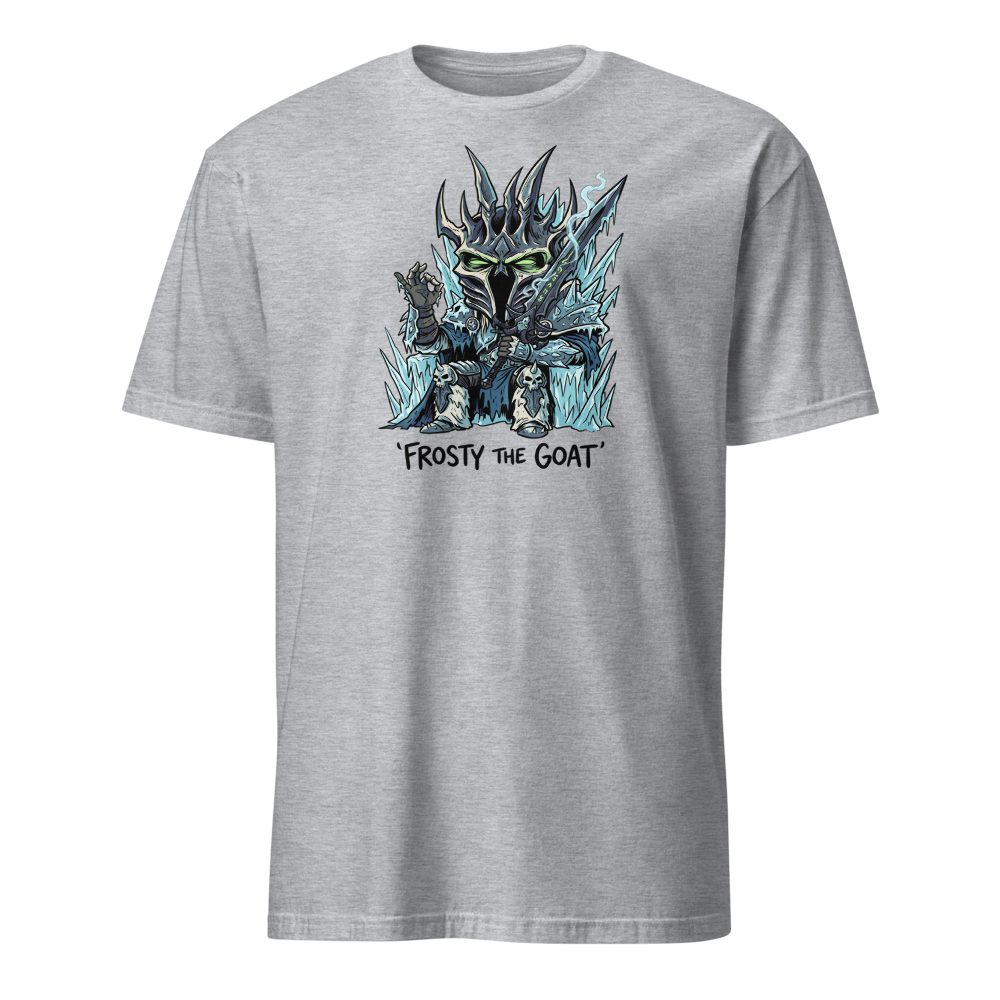 Frosty The Goat Frozen Throne Tea Time Tee — sport grey front view