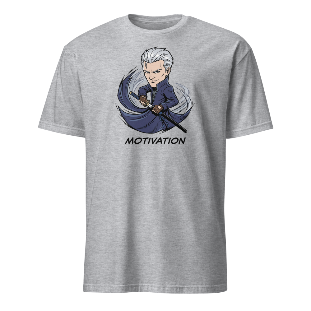 Stoic Swordsman Judgement Slash Motivation Tee — sport grey front view