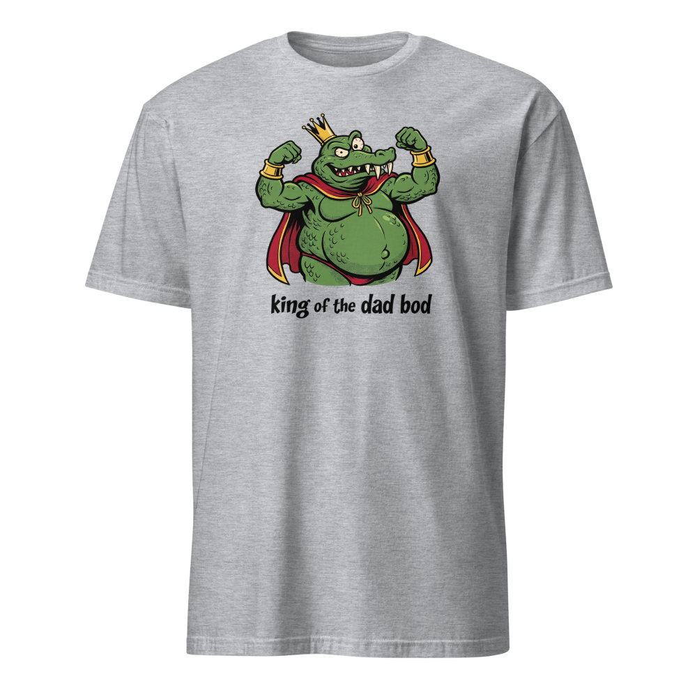 King of the Dad Bod Crocodile Pirate Comic Tee — sport grey front view