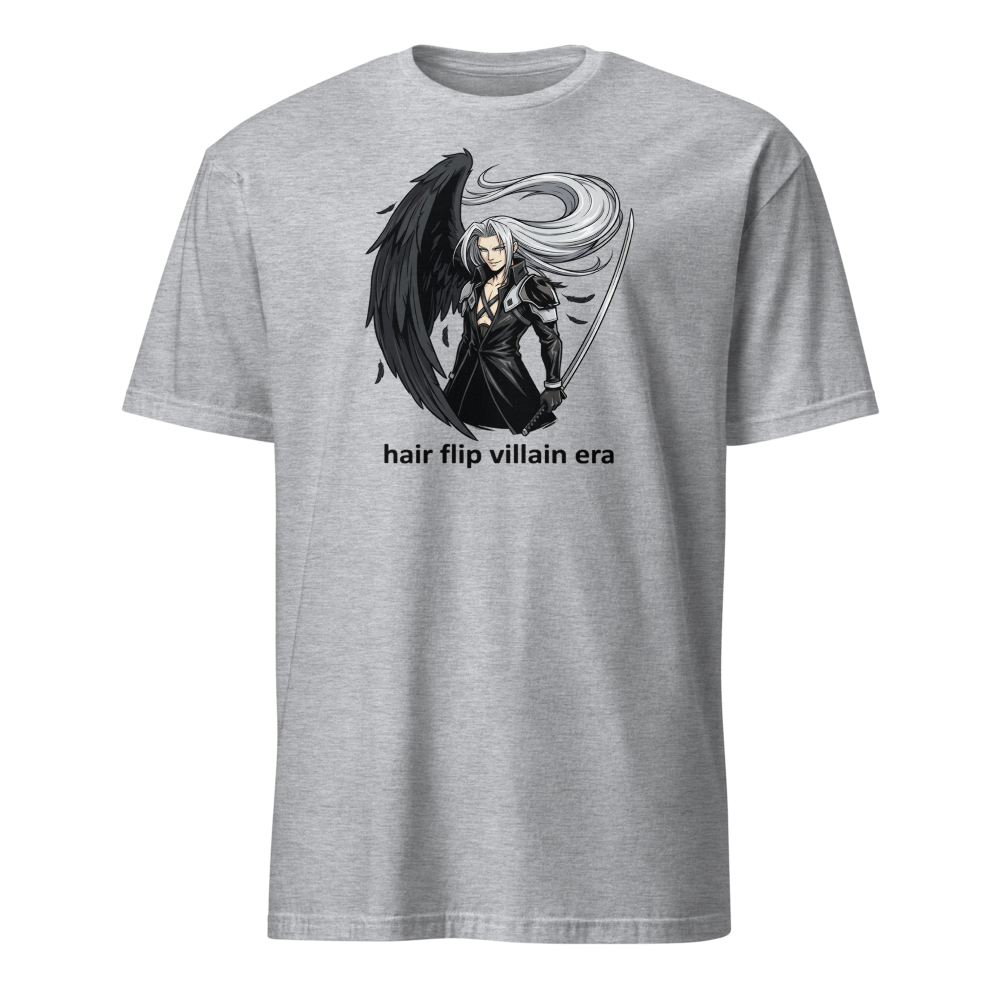 Hair Flip Villain Era Anime Swordsman Tee — sport grey front view