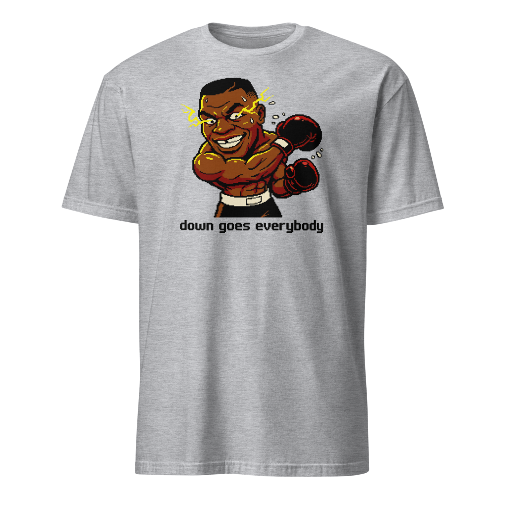 16-Bit Pixel Boxer Down Goes Everybody Retro Tee — sport grey front view