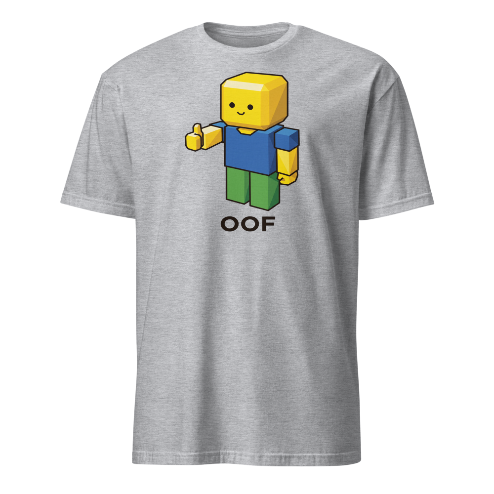 Low-Poly Blocky Noob Oof Sandbox Gamer Tee — sport grey front view