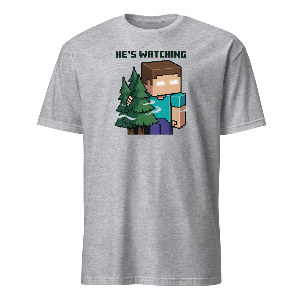 He's Watching Pixel Lurker Retro Sandbox Tee — sport grey front view