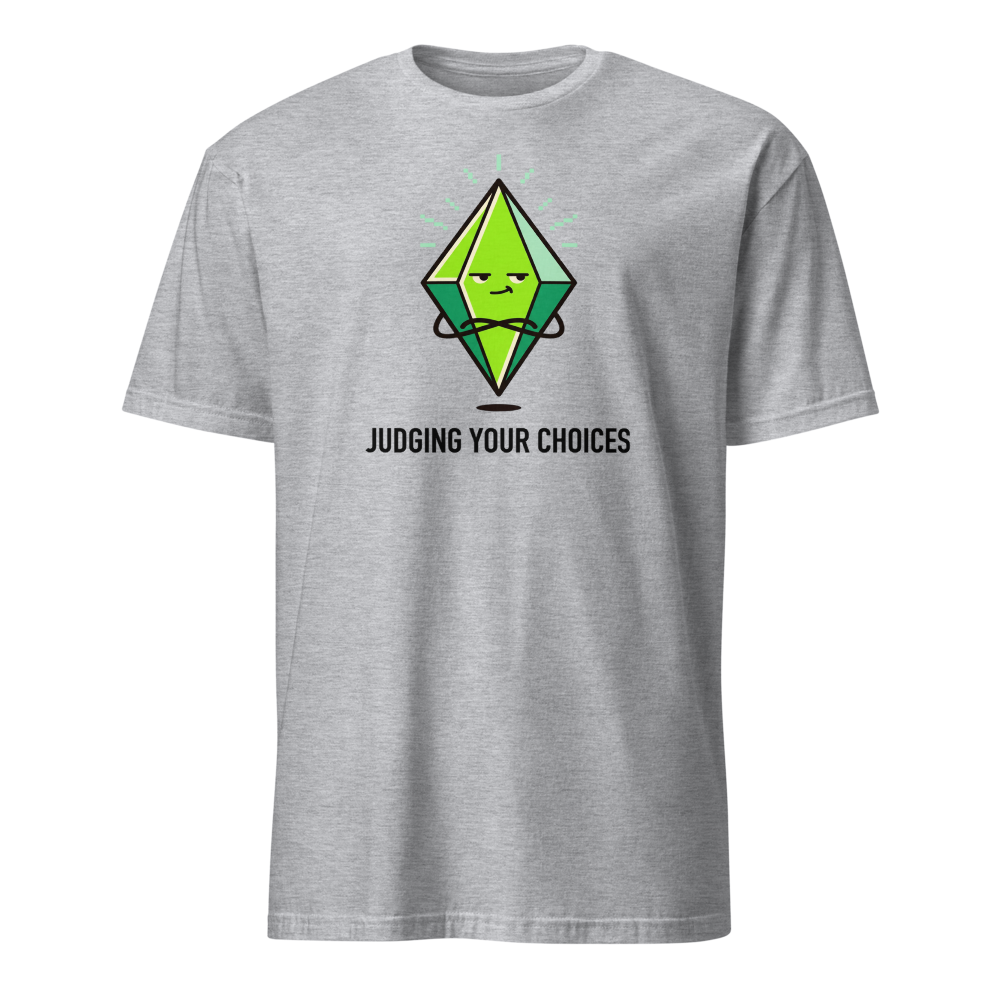 Judging Your Choices Floating Green Diamond Gamer Tee — sport grey front view