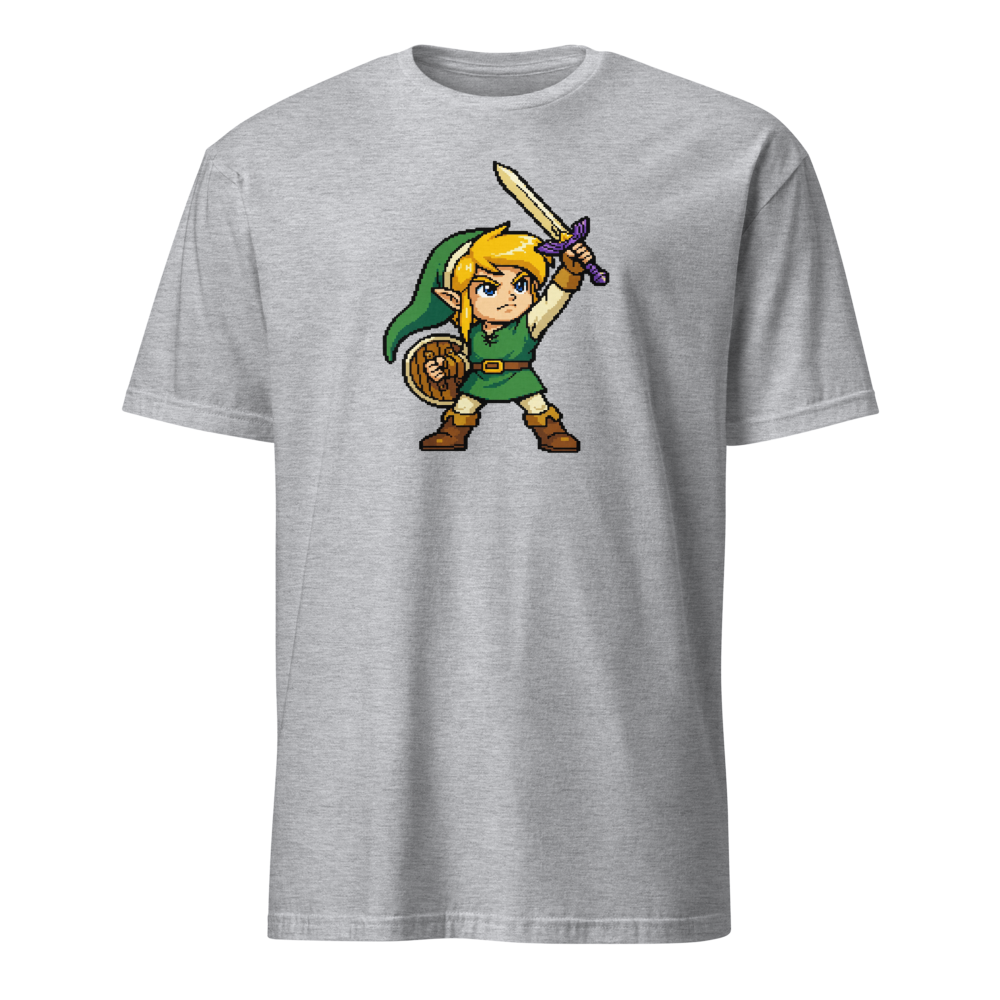 16-Bit Pixel Hero Sword Raise Retro Gamer Tee — sport grey front view