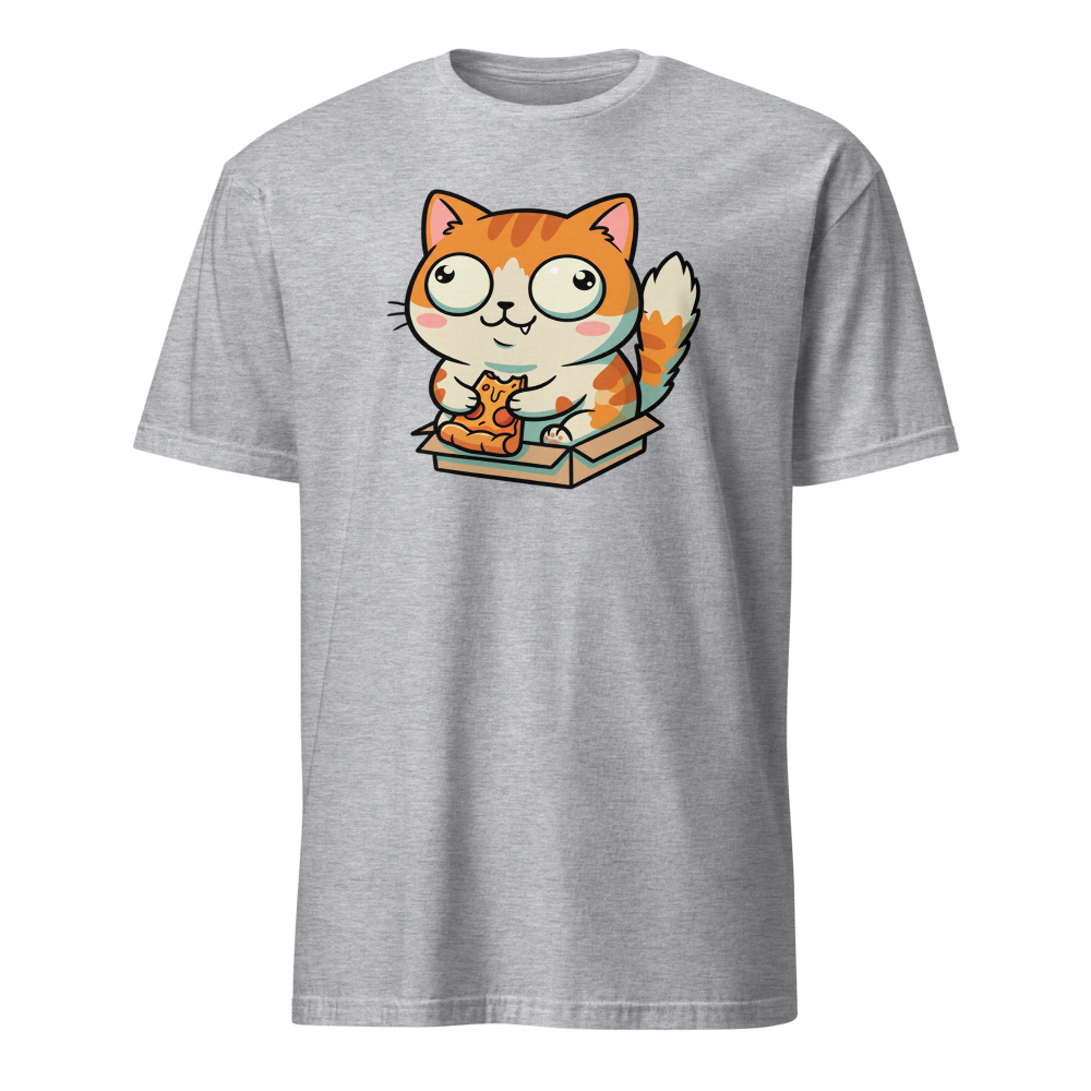 Chibi Pizza Cat Cardboard Box Zoomies Kawaii Tee — sport grey front view