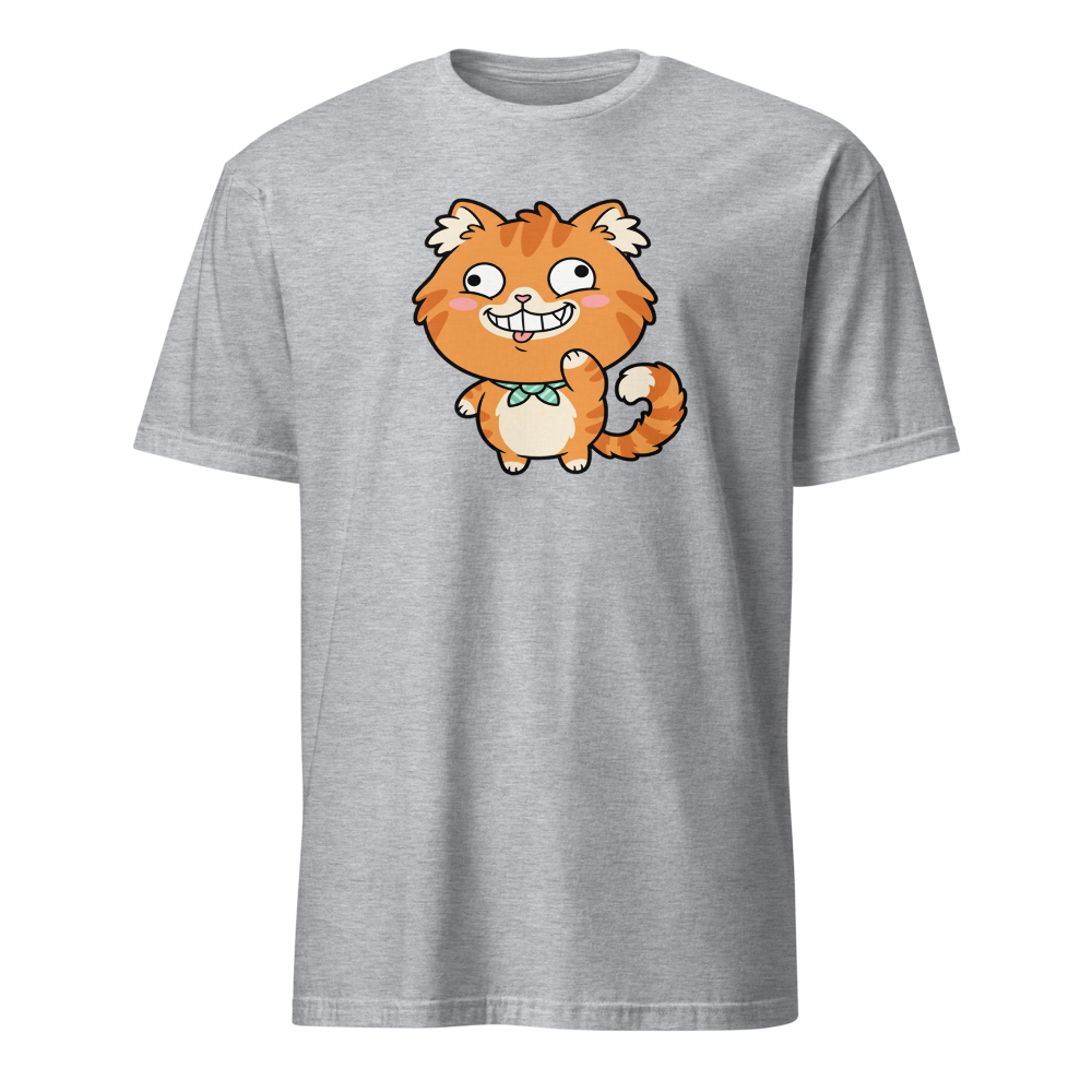 Derpy Orange Tabby Chibi Meme Cat Tee — sport grey front view