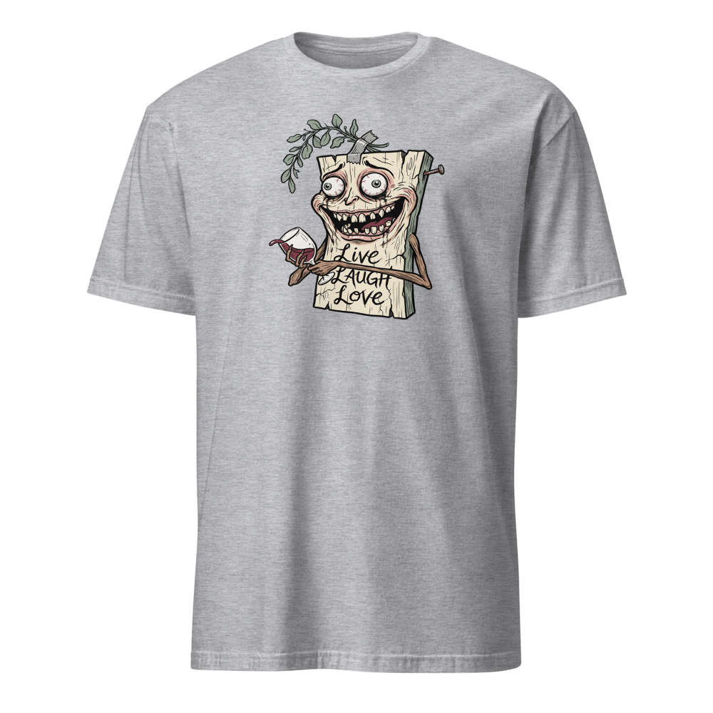 Cursed Farmhouse Plaque Meltdown Parody Tee — sport grey front view