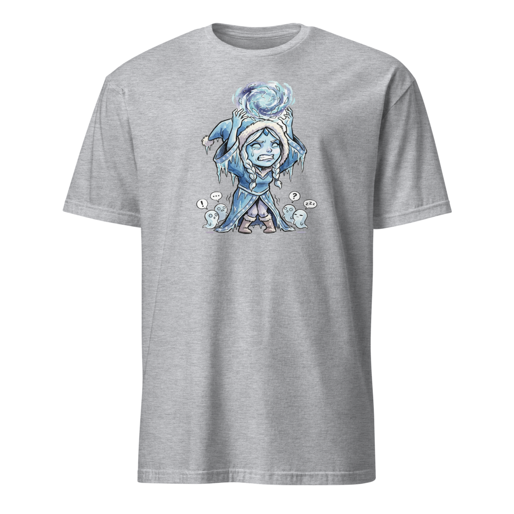Shivering Ice Mage Solo Ult MOBA Watercolor Tee — sport grey front view