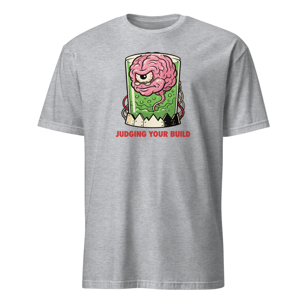 Judging Your Build Brain in a Jar Boss Tee — Classic Tee — sport grey front view