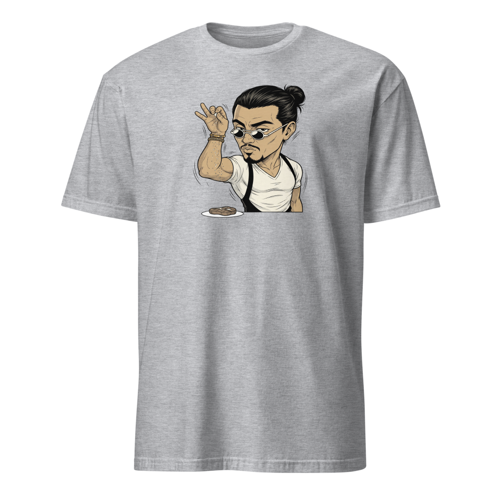 Smug Chef Salt Sprinkle Manga Line Art Meme Tee — sport grey front view