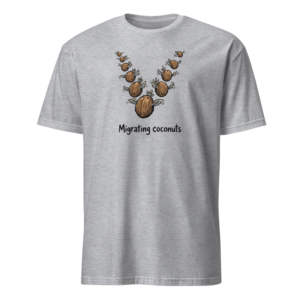 Migrating Coconuts V Formation Absurd Comedy Tee — Classic Tee — sport grey front view