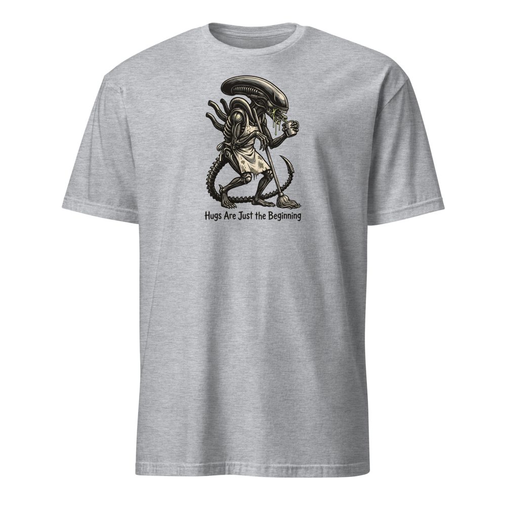 Night Shift Janitor Space Monster Coffee Break Tee — sport grey front view