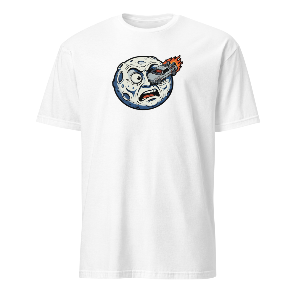 Silent Film Moon Crash Time Machine Movie Tee — Men's Basic Tee — white front view