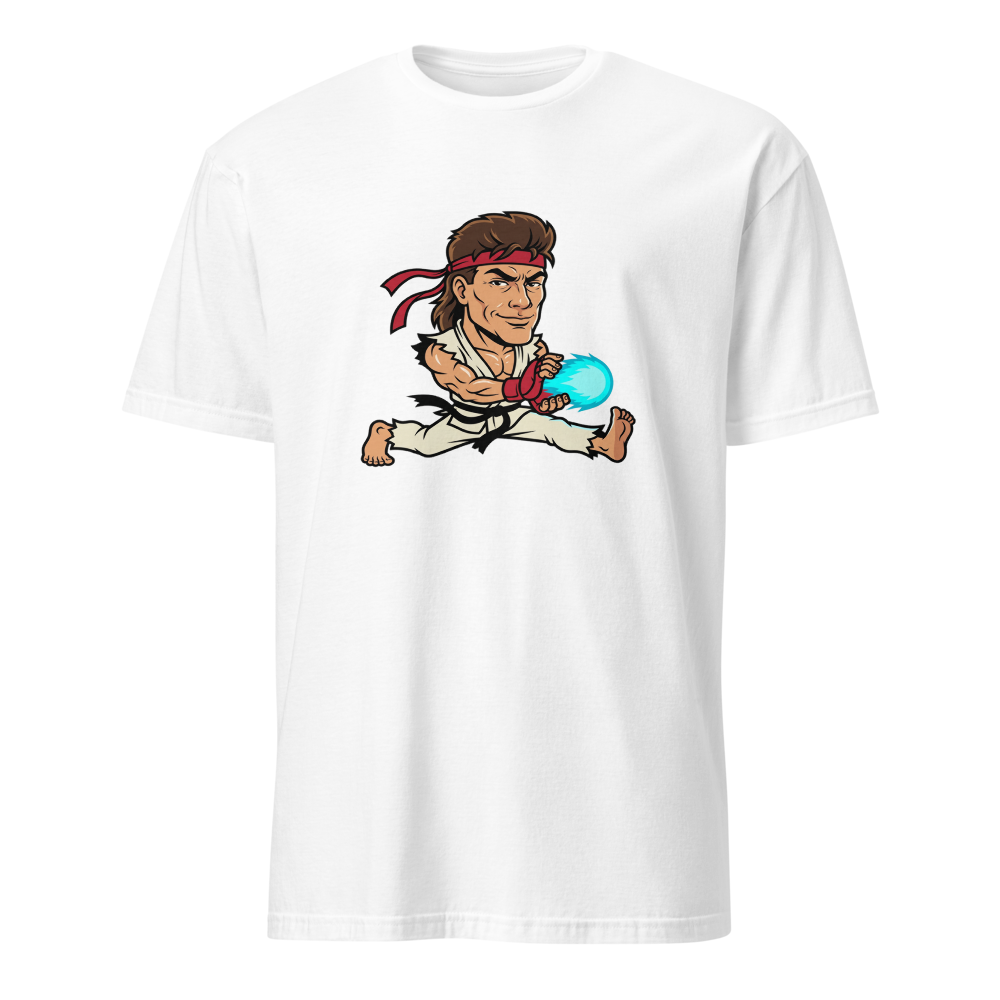 Splits Hadouken Karate Mullet Fighting Game Parody Tee — Men's Basic Tee — white front view