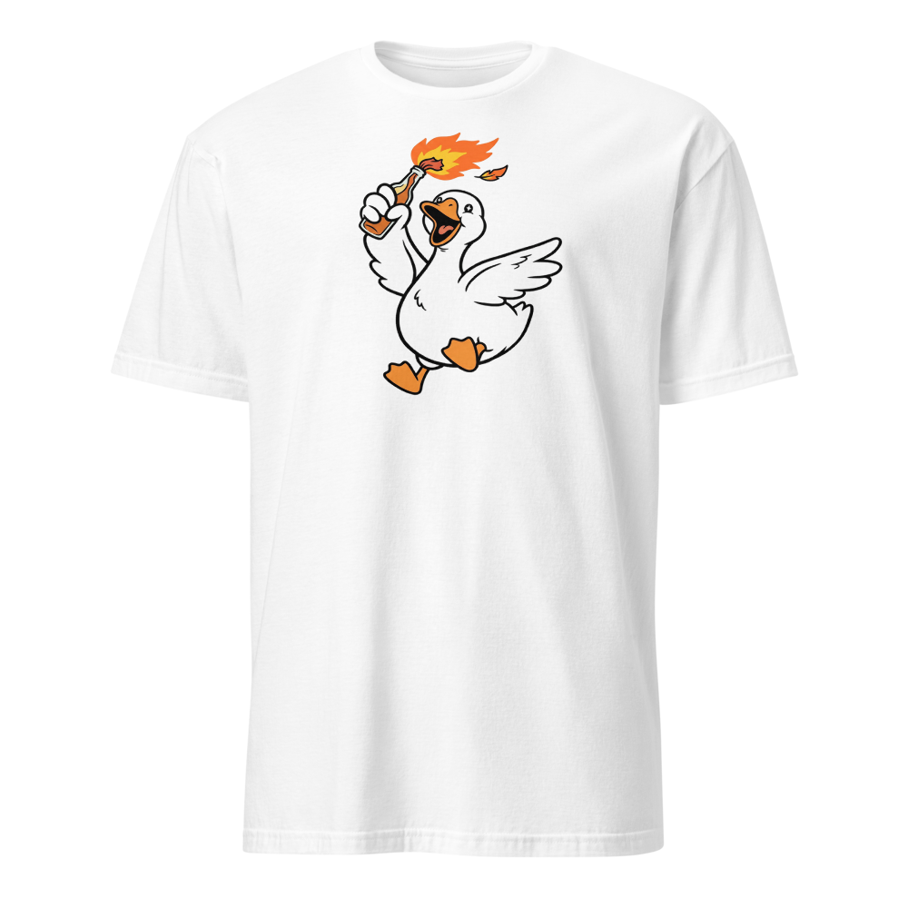 Feral Honking Bird Chaos Riot Graphic Tee — Men's Basic Tee — white front view