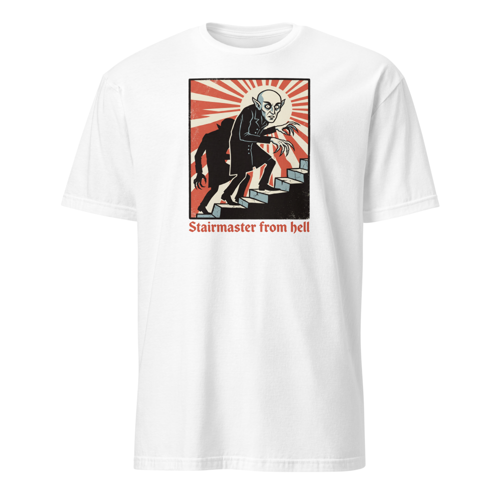 Stairmaster From Hell Vintage Vampire Horror Tee — Men's Basic Tee — white front view