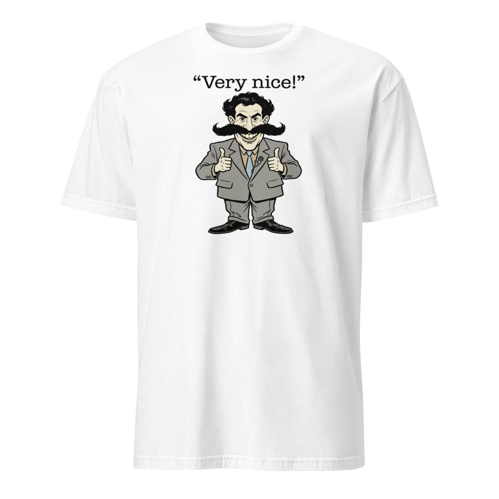 Very Nice Mustache Reporter Thumbs Up Comedy Tee — Men's Basic Tee — white front view