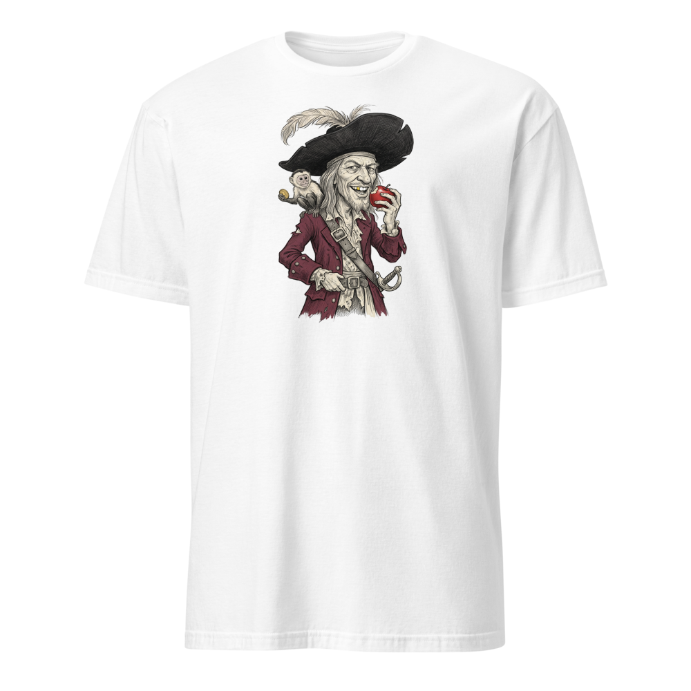 Rogue Pirate Captain Sketch Caricature Tee — Men's Basic Tee — white front view
