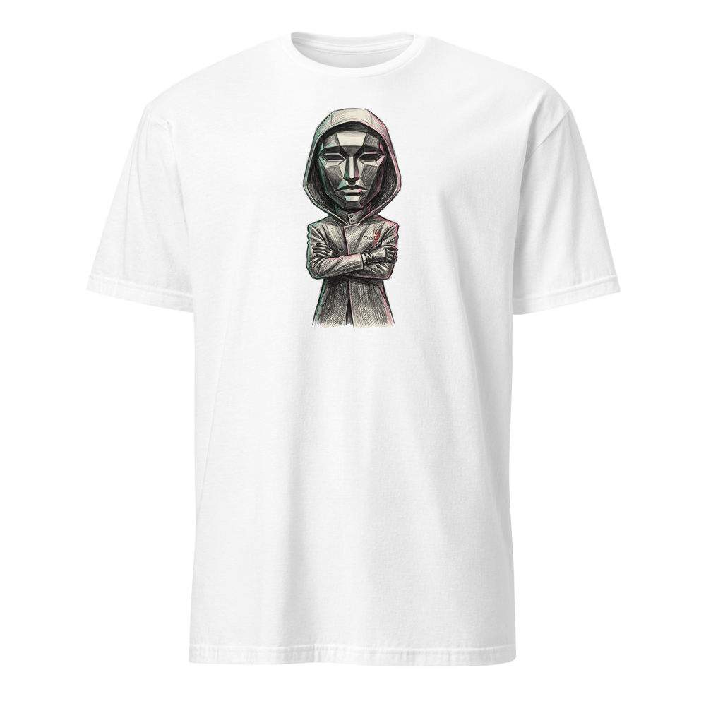 Masked Overseer Hooded Robe Sketch Tee — Men's Basic Tee — white front view