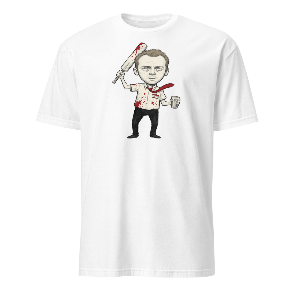 Deadpan Pub Hero Cricket Bat Zombie Sketch Tee — Men's Basic Tee — white front view