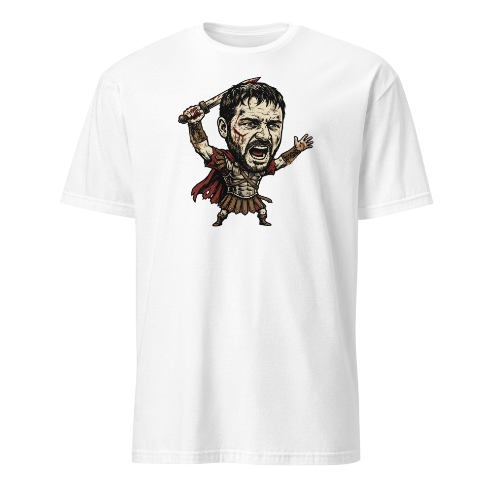 Arena Champion Woodcut Roman Warrior Roar Tee — Men's Basic Tee — white front view
