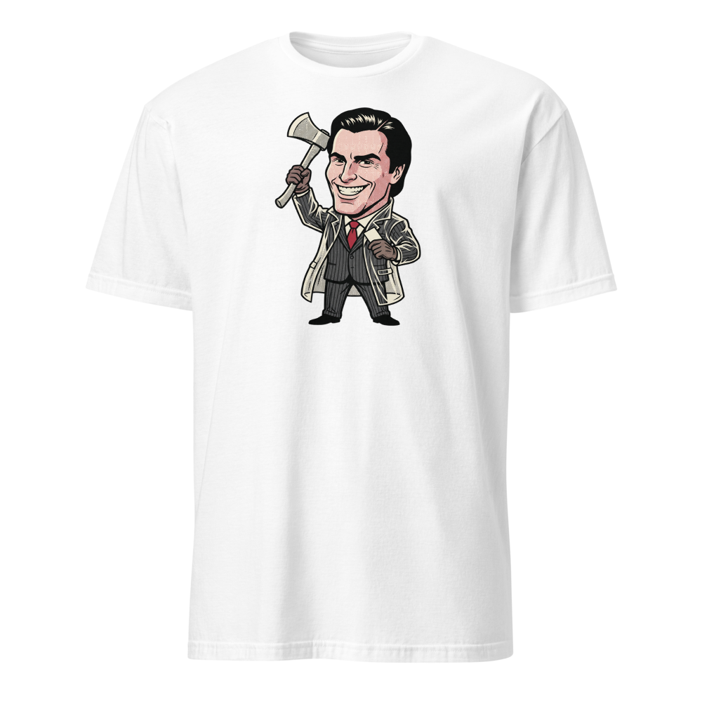 Wall Street Yuppie Axe Killer Pop Art Parody Tee — Men's Basic Tee — white front view