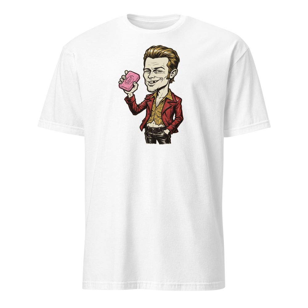 Soap-Pushing Anarchist Punk Caricature Tee — Men's Basic Tee — white front view