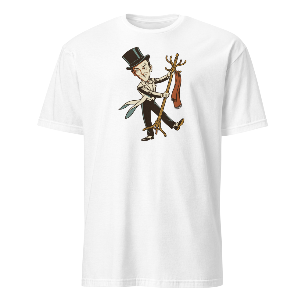 Top Hat and Tails Dancing Coat Rack Vintage Tee — white front view