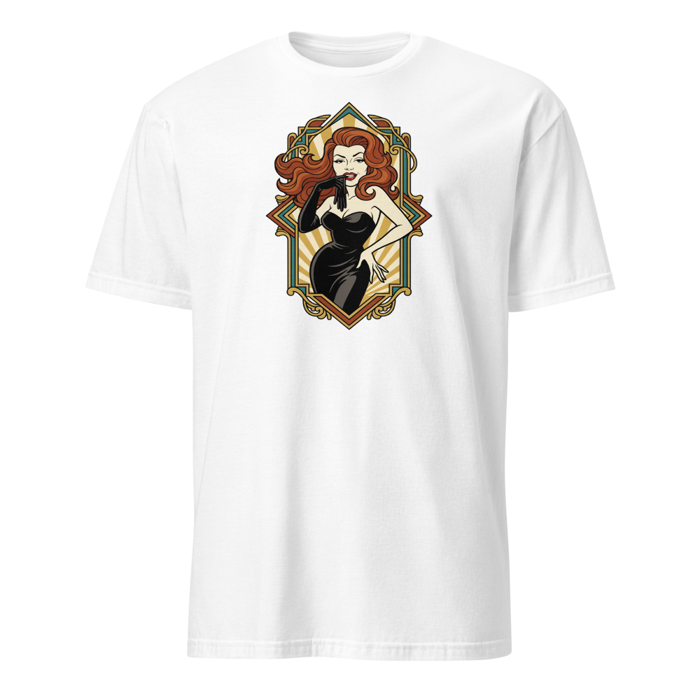 Jazz Age Femme Fatale Glove Peel Deco Tee — white front view