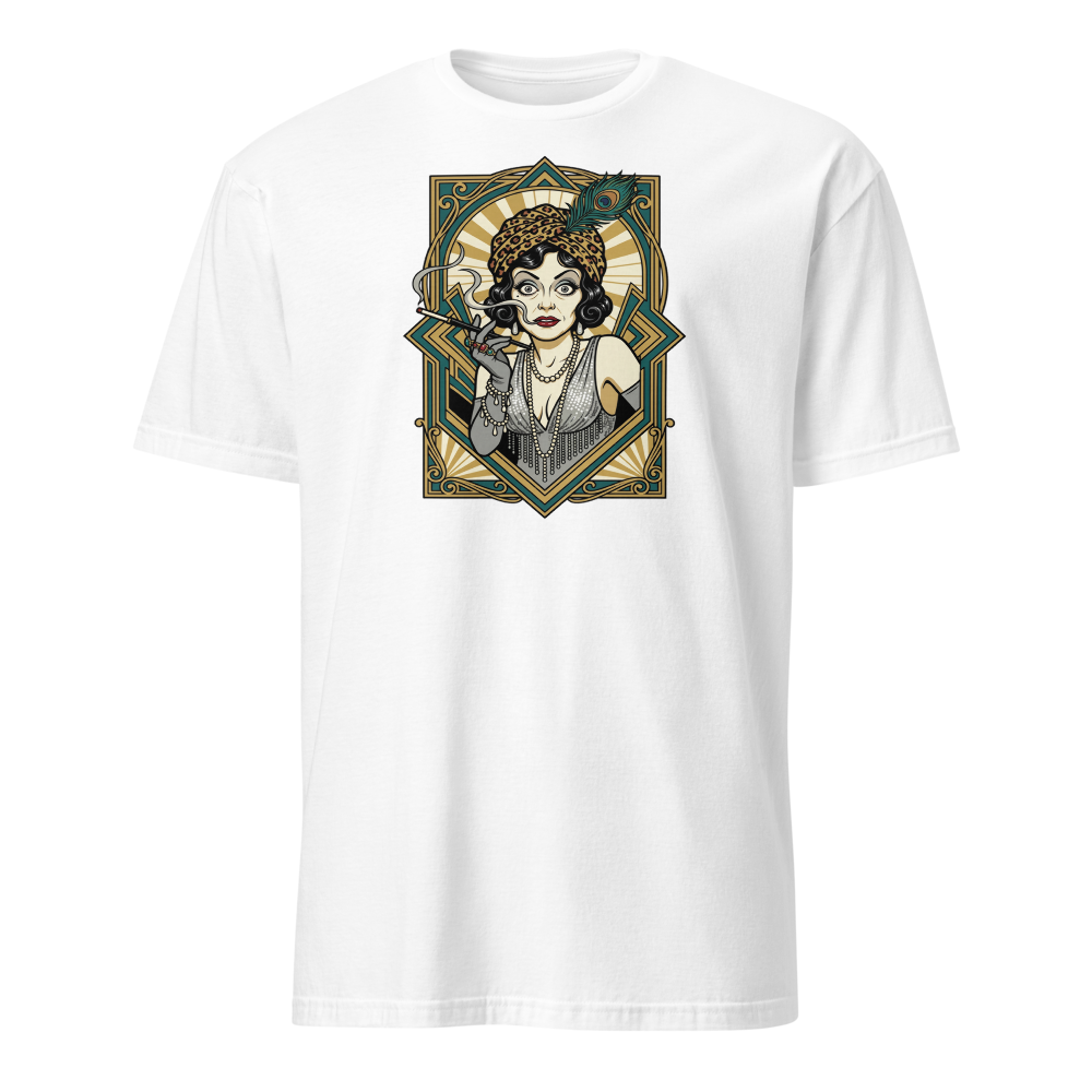 Silent Film Diva Art Deco Jazz Age Glamour Tee — white front view