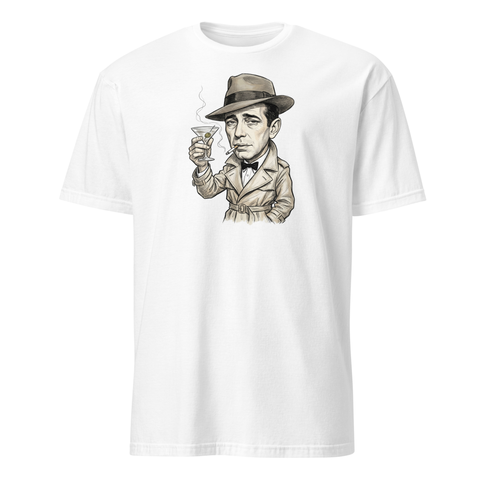 Lonely Barfly Noir Martini Toast Pencil Sketch Tee — white front view