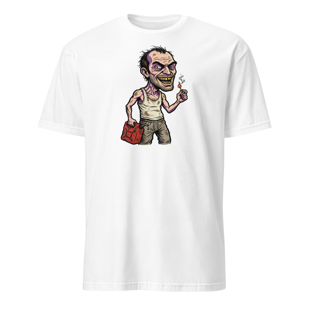 Feral Arsonist Halftone Pop Art Graphic Tee — white front view