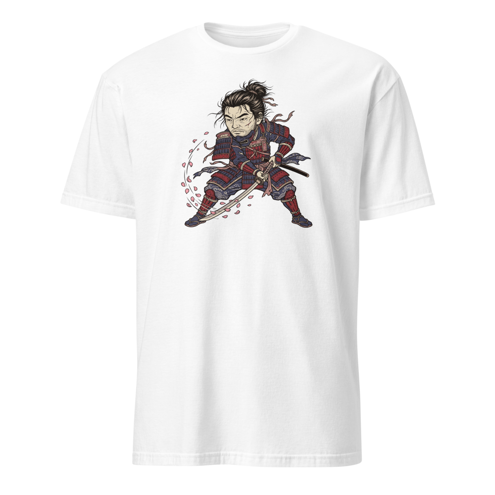 Lone Samurai Ghost Ukiyo-e Woodblock Graphic Tee — white front view