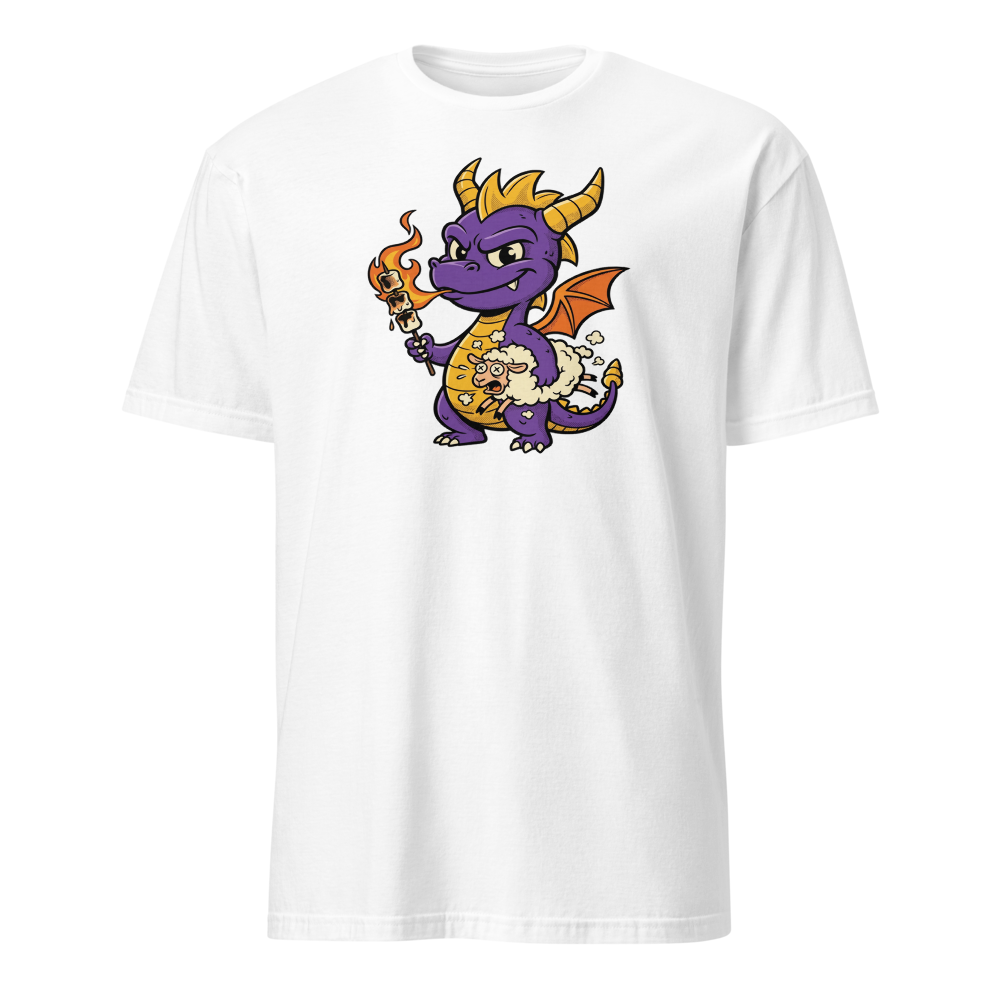 Purple Dragon Marshmallow Roast Retro Gamer Tee — white front view