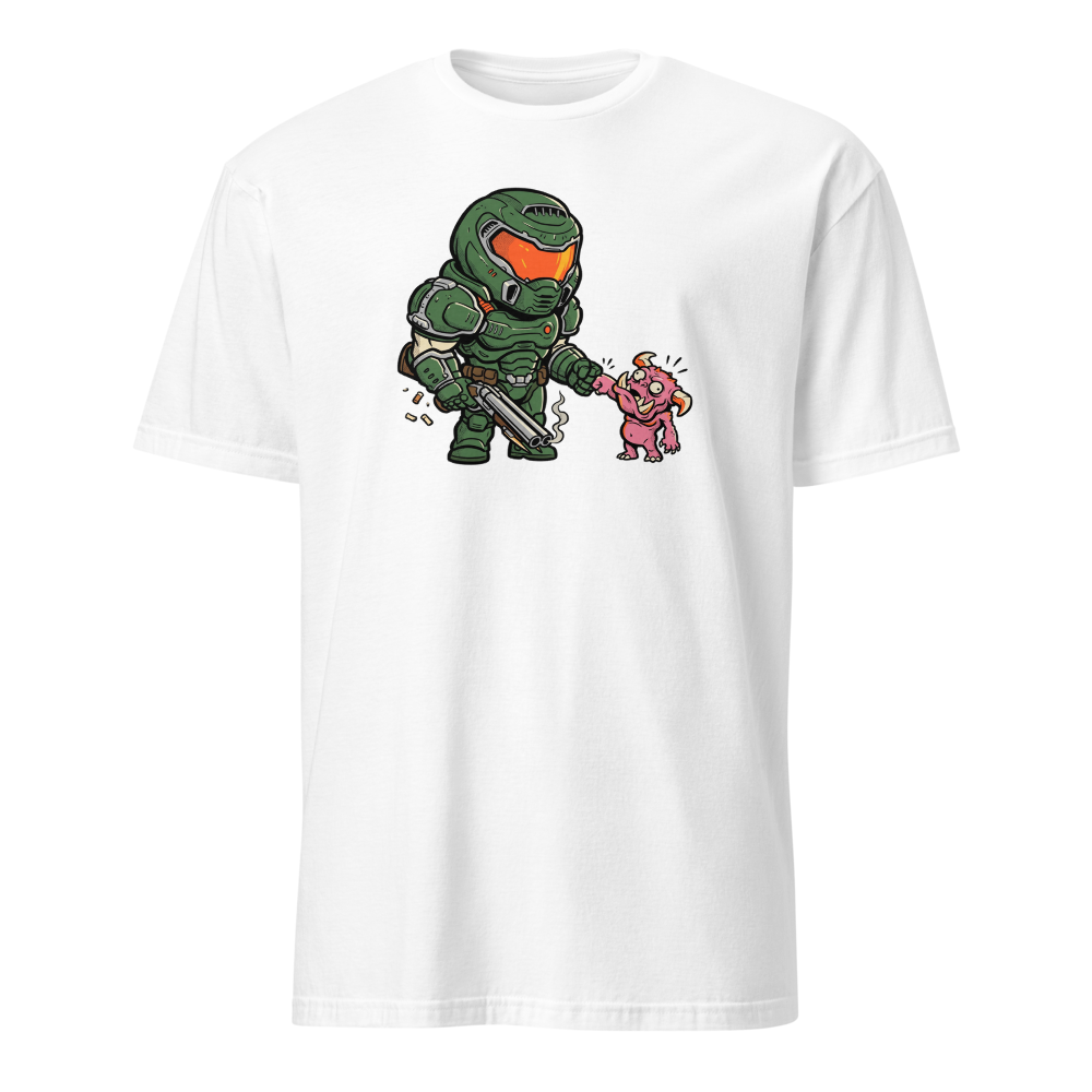 Demon Slayer Fist Bump Retro FPS Comic Tee — white front view