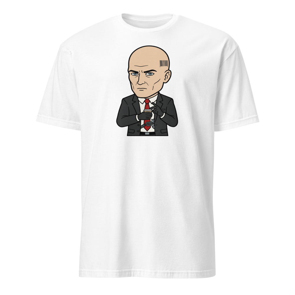 Deadpan Bald Assassin Cappuccino Order Tee — white front view