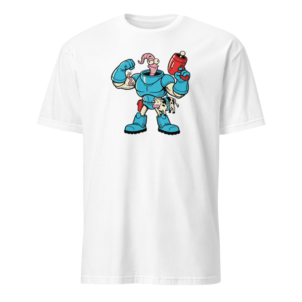 Worm Hero Super Suit Retro Gamer Graphic Tee — white front view