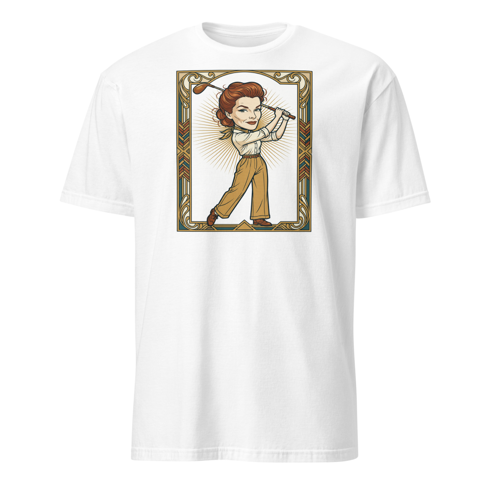Jazz Age Golf Champion Art Deco Caricature Tee — white front view