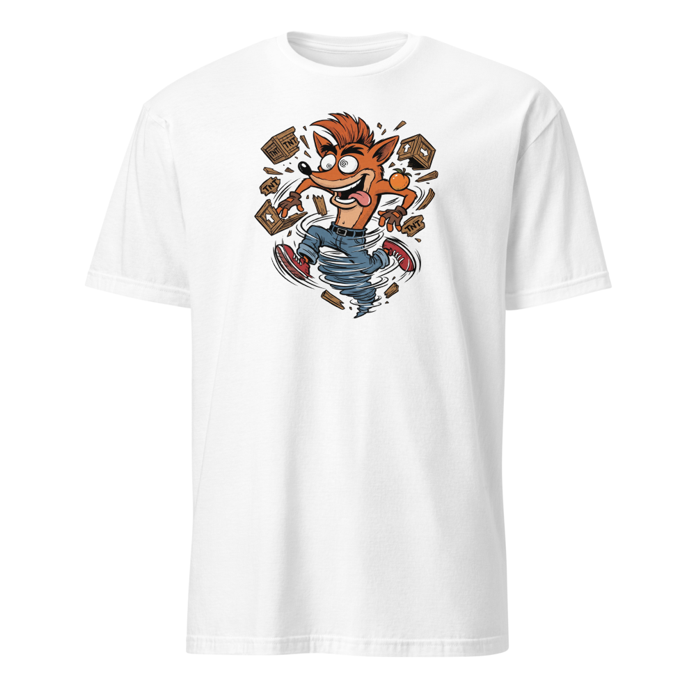 Spin Attack Marsupial Crate Smasher Retro Gaming Tee â€” White front view