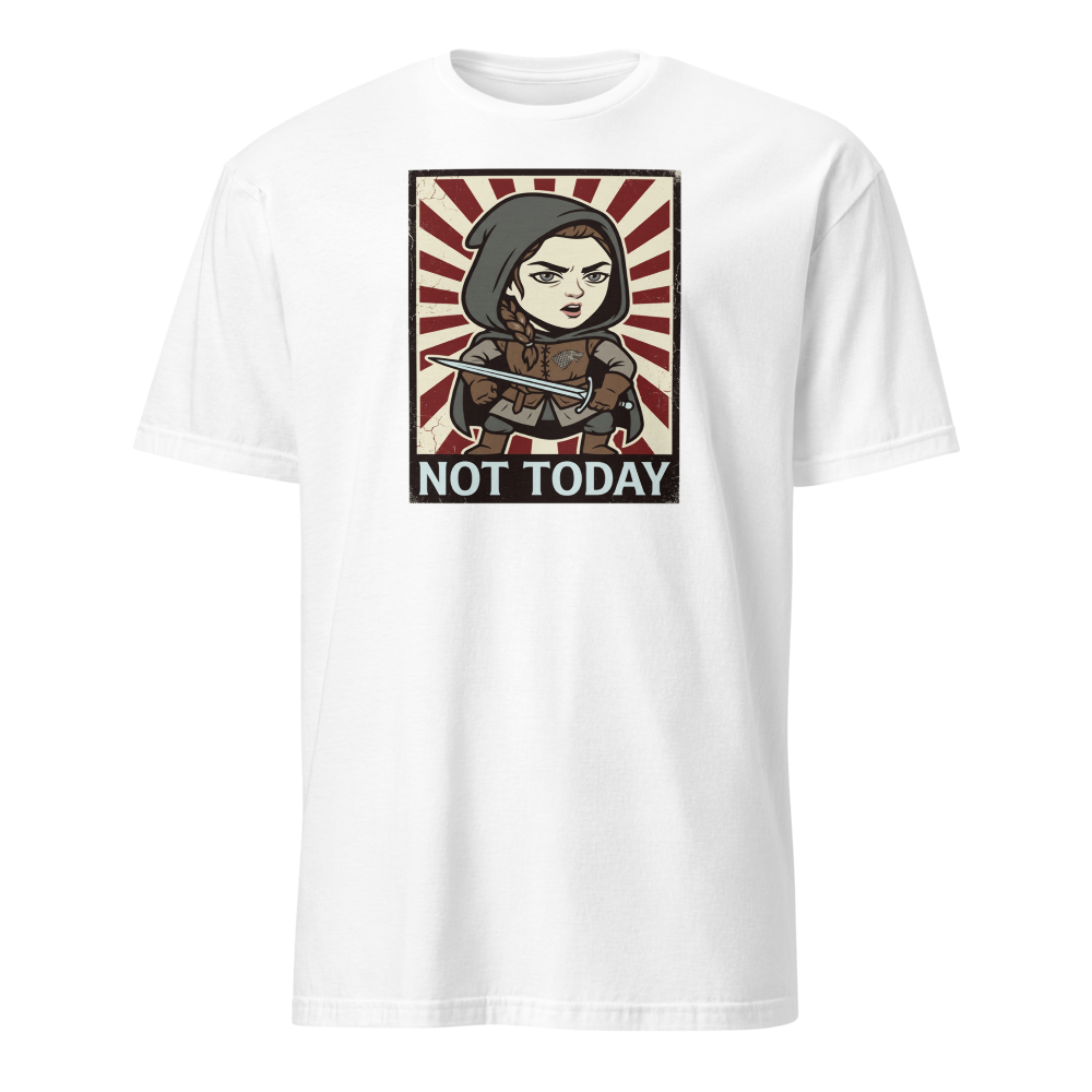 Not Today Hooded Assassin Propaganda Tee — white front view