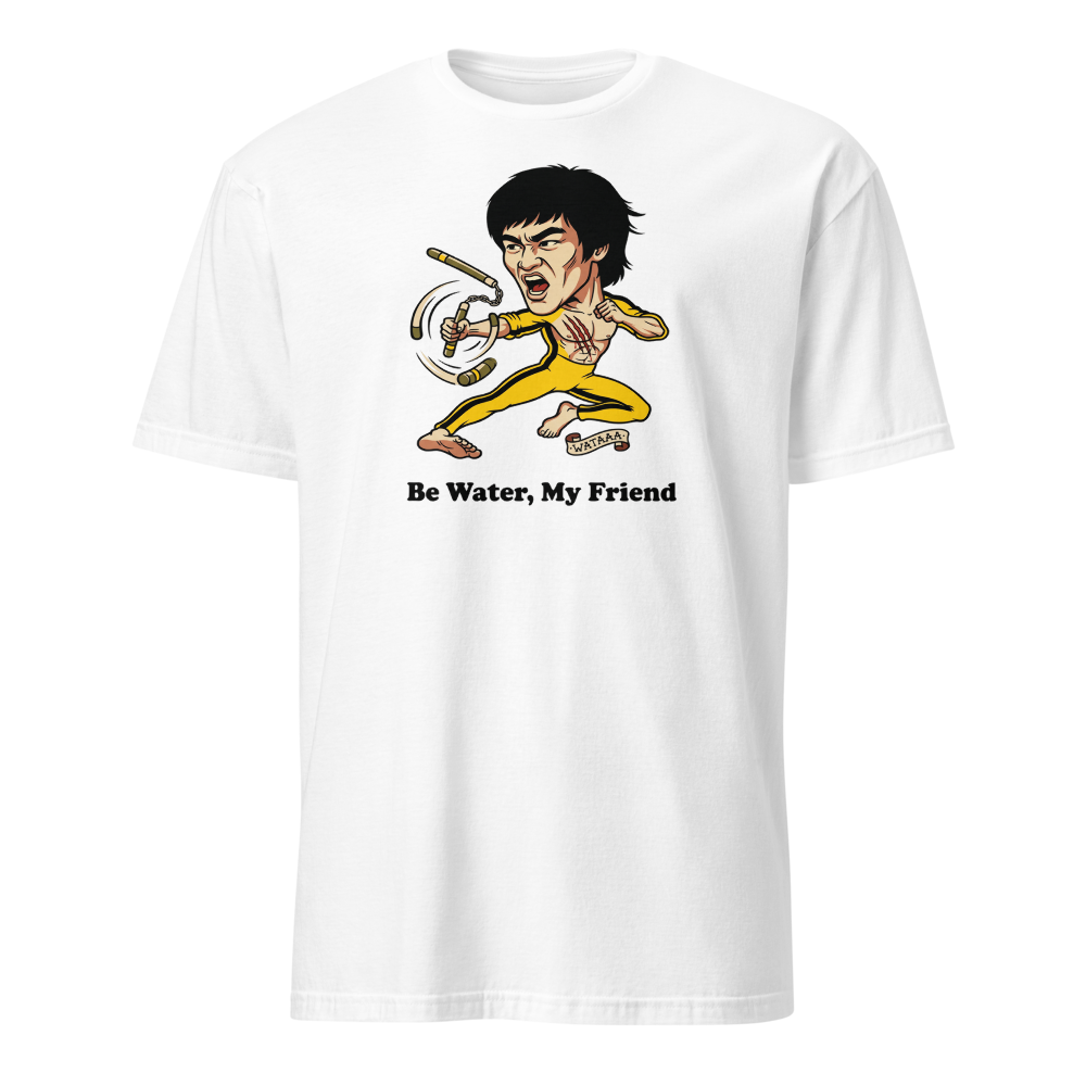 Flying Kick Kung Fu Master Tattoo Flash Tee — white front view