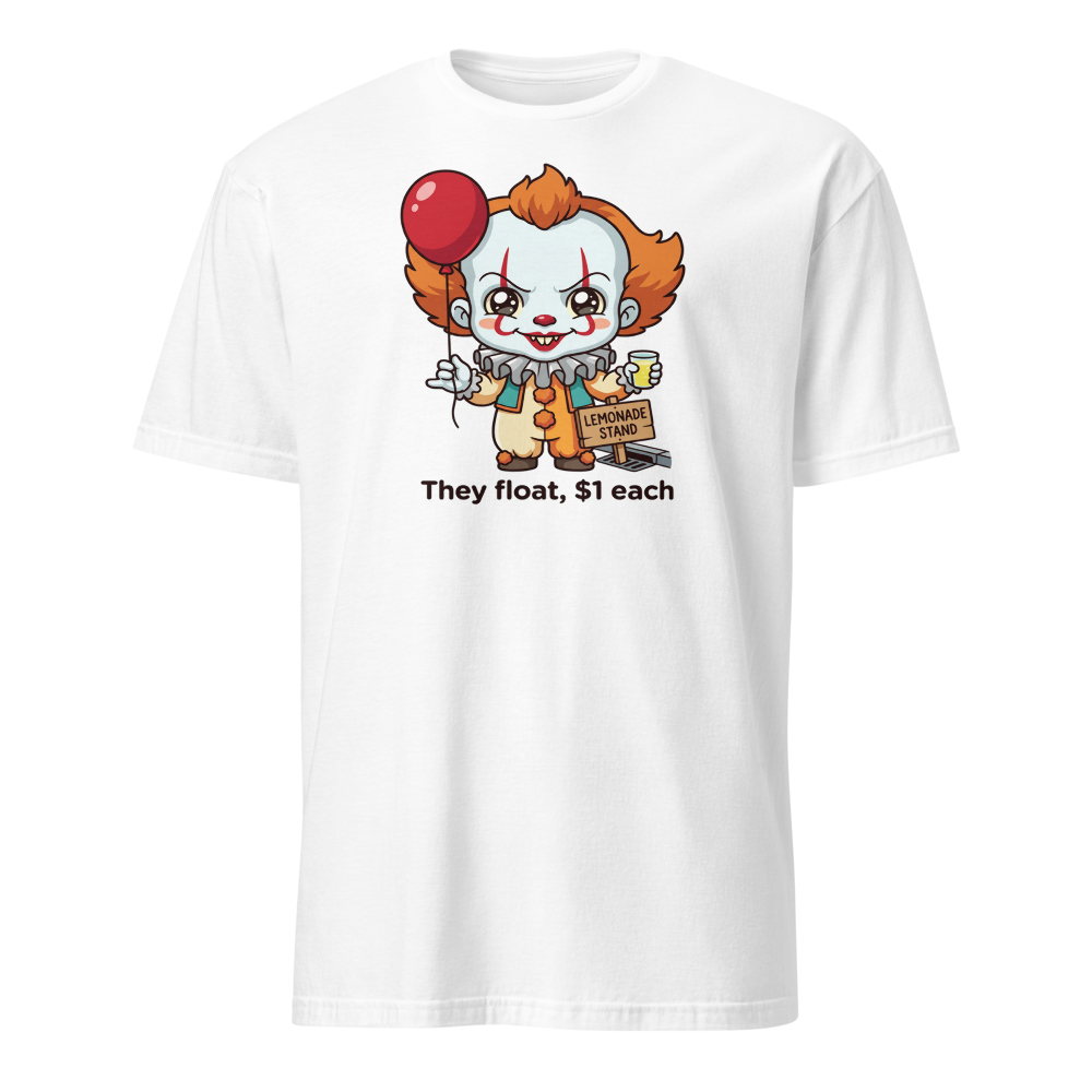 Chibi Creepy Clown Lemonade Stand Horror Parody Tee — white front view