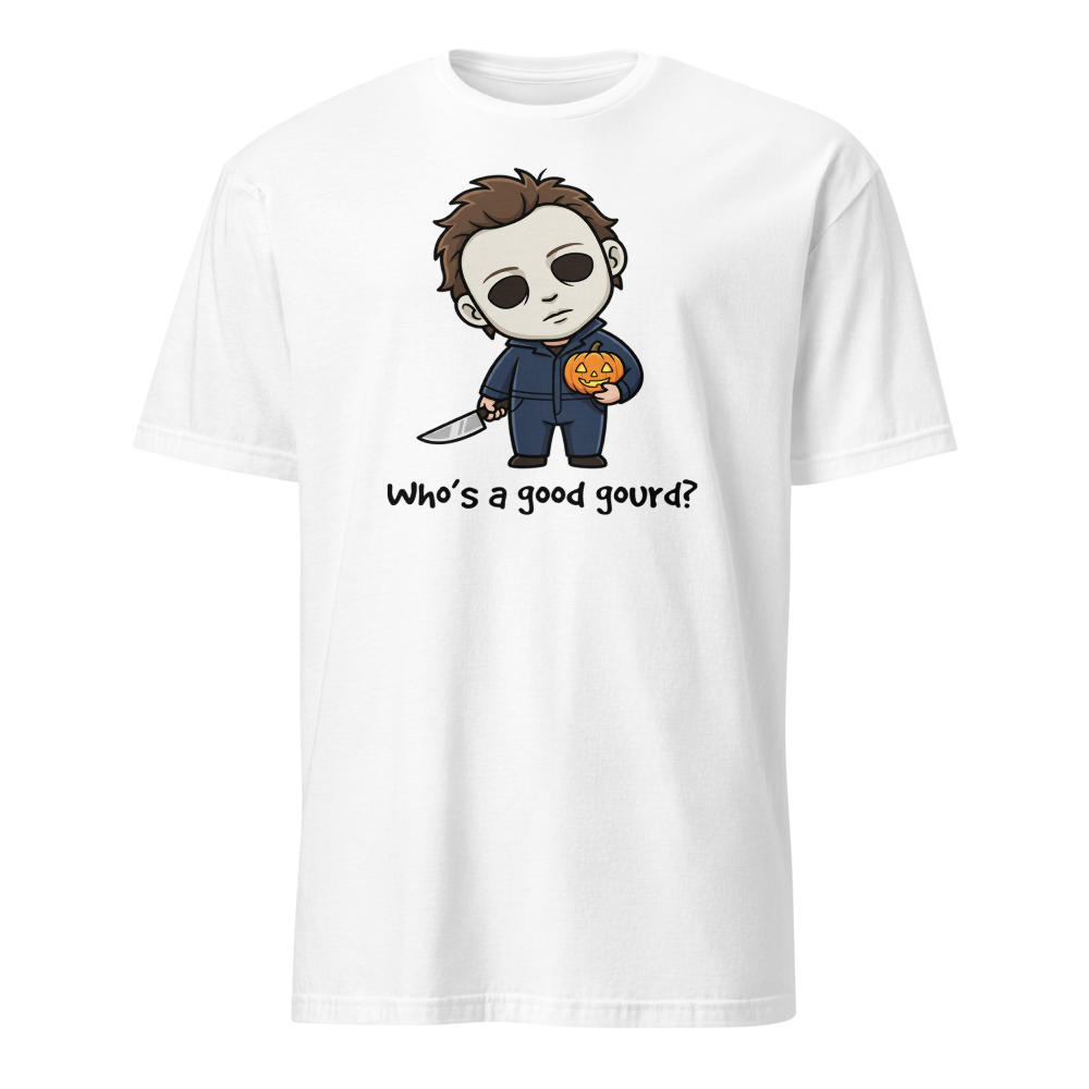 Confused Puppy Slasher Chibi Pumpkin Halloween Tee — white front view
