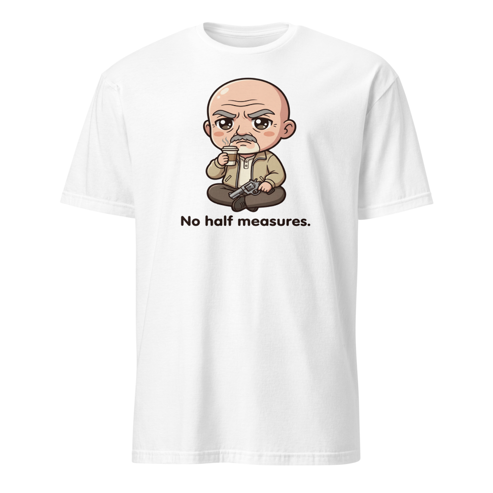 Chibi Stoic Grandpa Hitman Coffee Sipper Tee — white front view