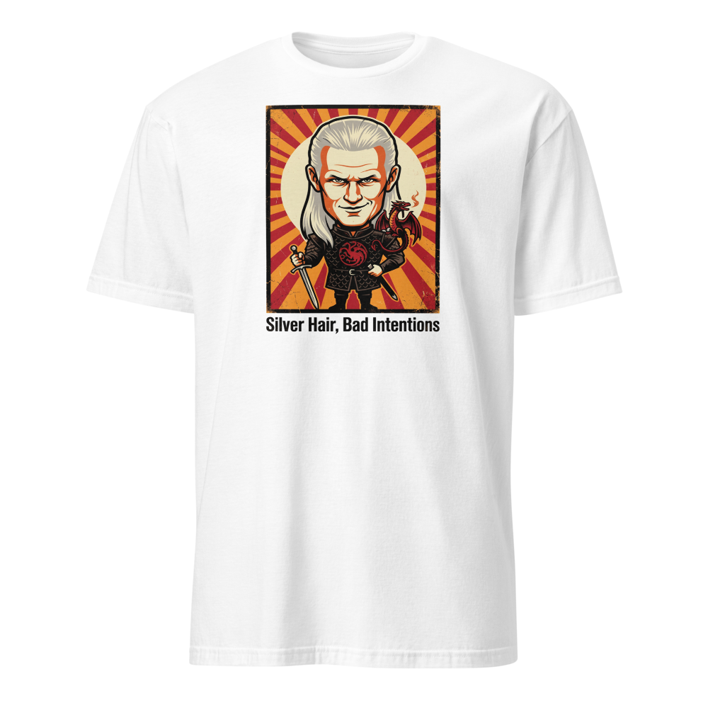 Silver Hair Bad Intentions Rogue Prince Dragon Tee — white front view