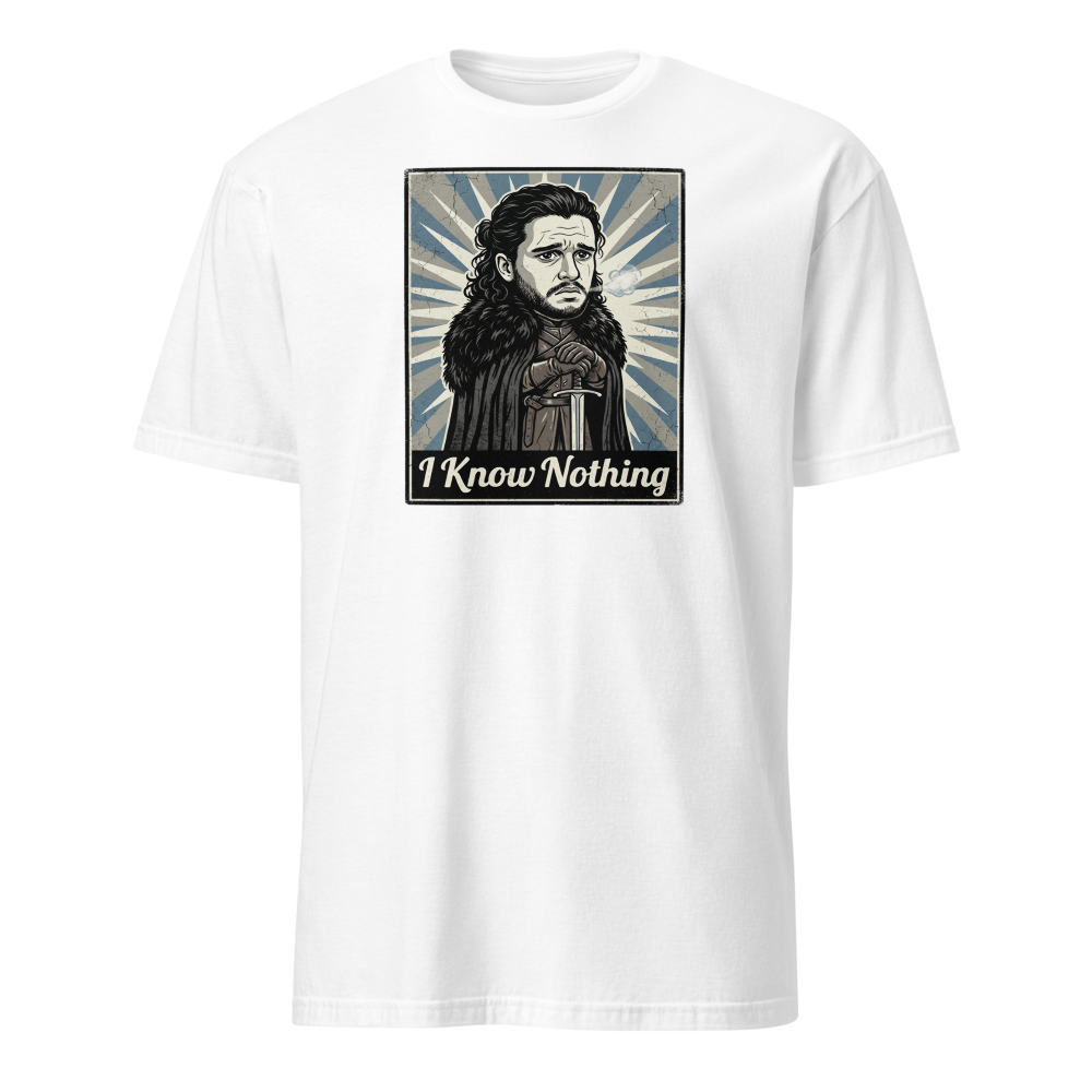 I Know Nothing Brooding Northern Hero Propaganda Tee — white front view
