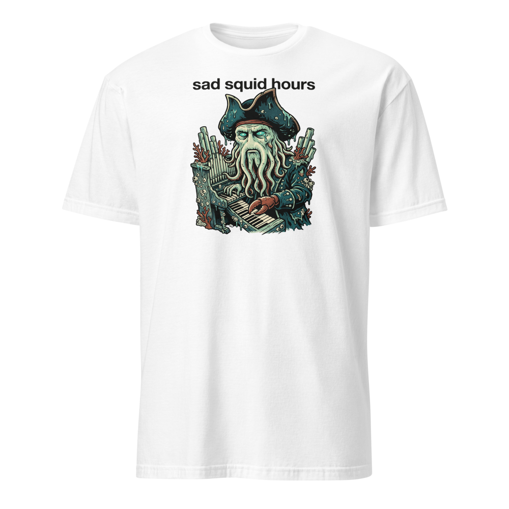 Sad Squid Hours Cursed Sea Captain Pop Art Tee — white front view
