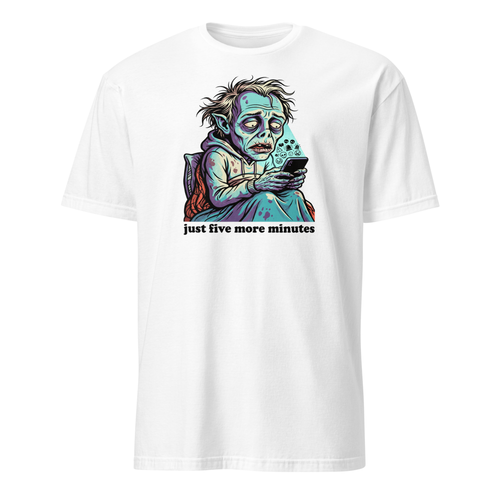 3AM Phone Gremlin Doomscroll Halftone Tee — white front view